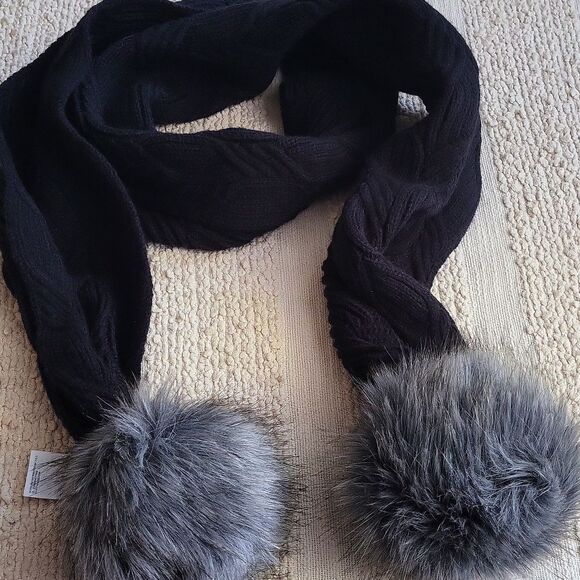 The North Face Black Scarf with Gray Pom Poms - Picture 1 of 11